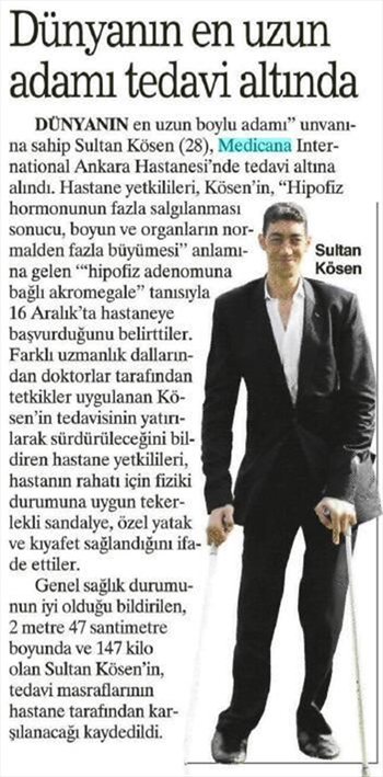 Uzun Adam Sultan Köse, Medicana Ankara'da Tedavide